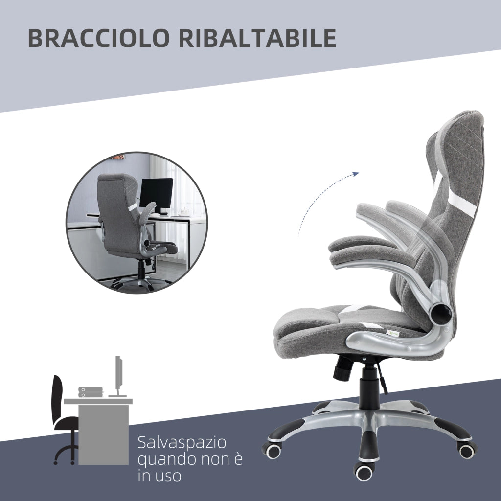Sedia da Ufficio Reclinabile ¨C zephmum ¨C Tessuto Grigio 68x76x109-117 cm