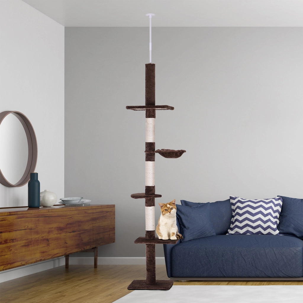 Albero tiragraffi per gatti 5 livelli ¨C zephmum ¨C marrone 34x40x230-260 cm