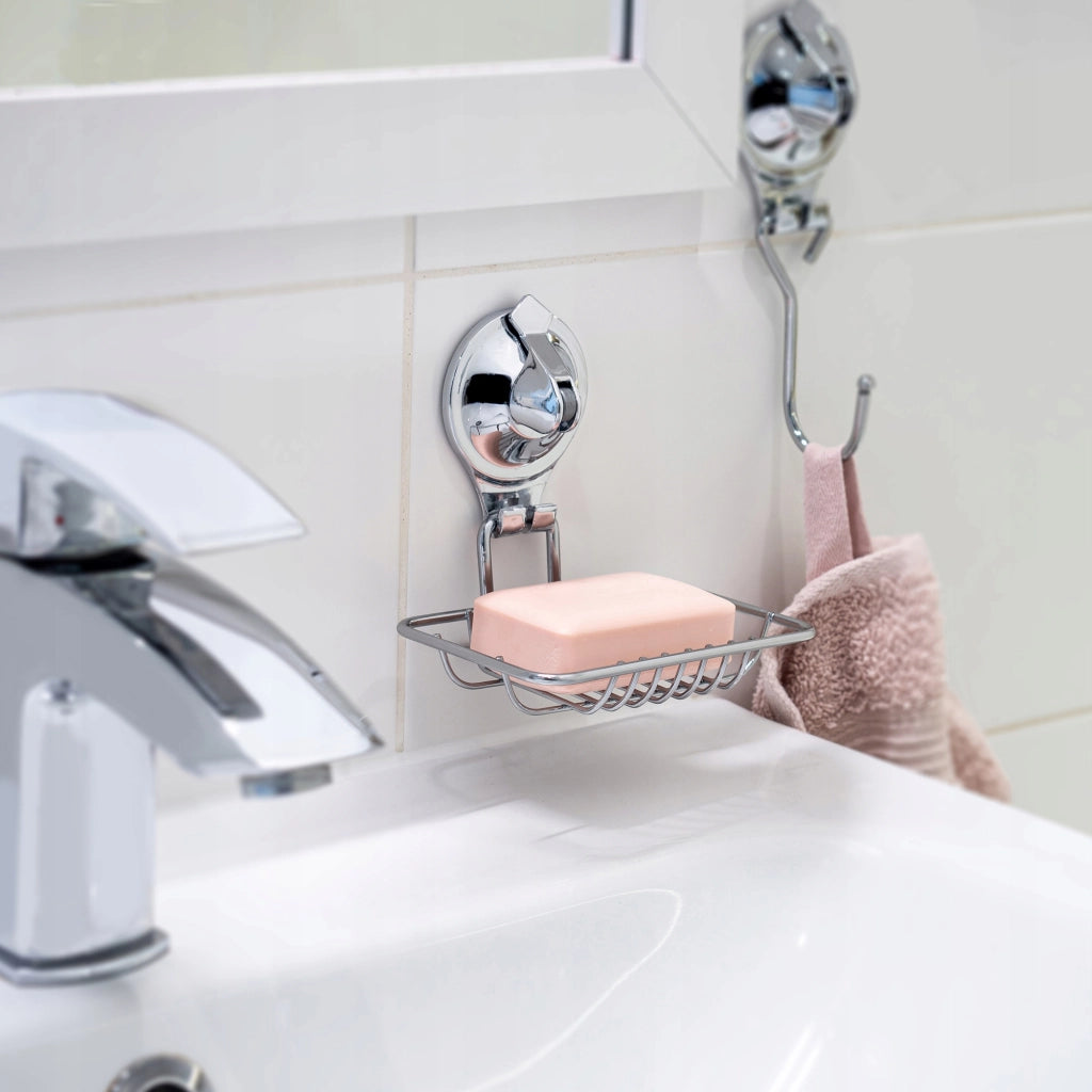 Portasapone da bagno KADAX con ventosa, in acciaio, da parete.