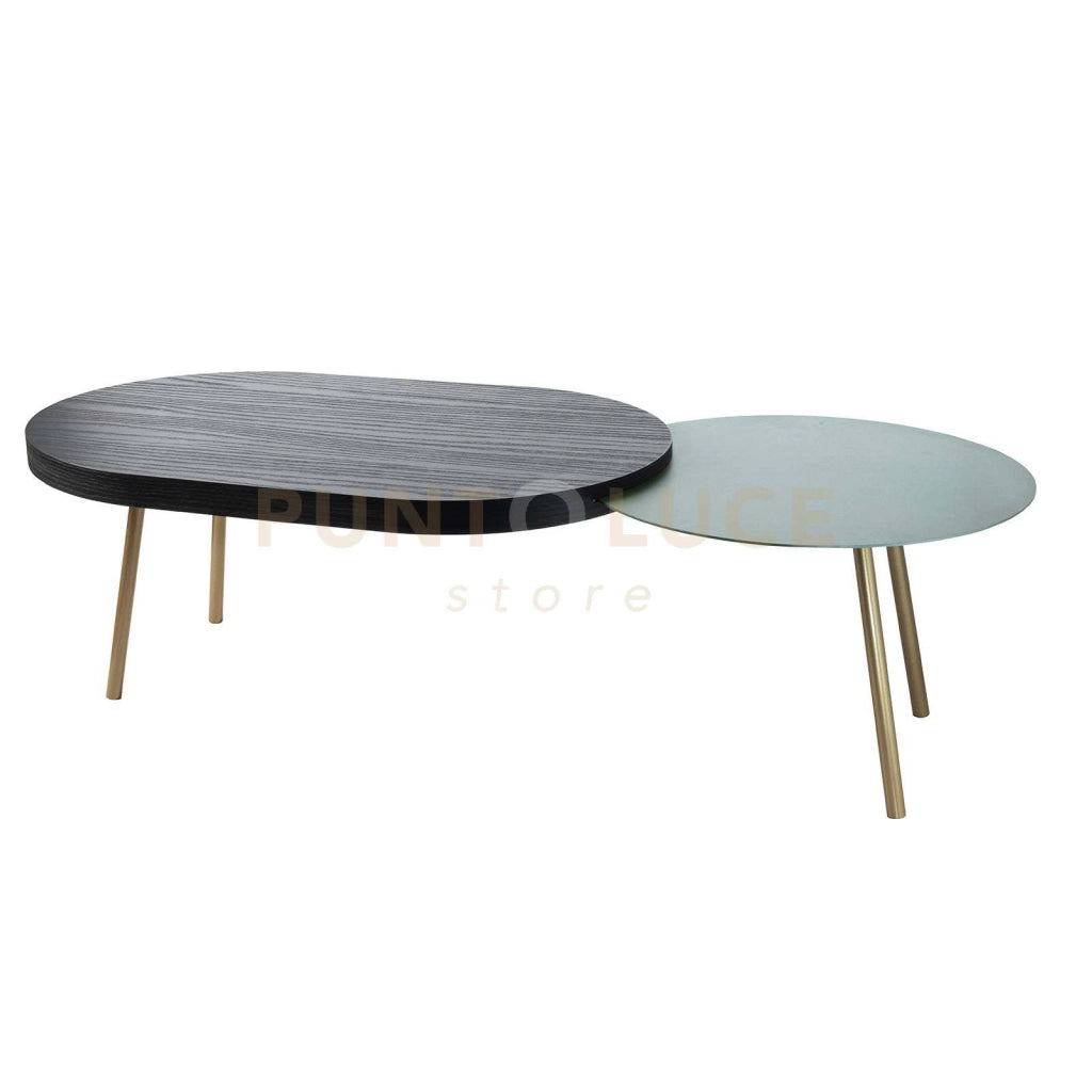tavolino packtop grande Giada ,base oro laccato ,finitura Wengè in Ferro e MDF impiallacciato wengè 120x50x35Hcm