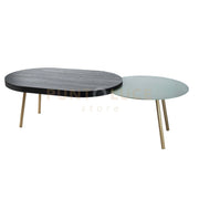 tavolino packtop grande Giada ,base oro laccato ,finitura Wengè in Ferro e MDF impiallacciato wengè 120x50x35Hcm