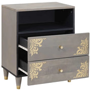 Comodino | Armadio da Notte | Mobiletto da notte Grigio 50 x 33 x 62 cm Legno di mango massello