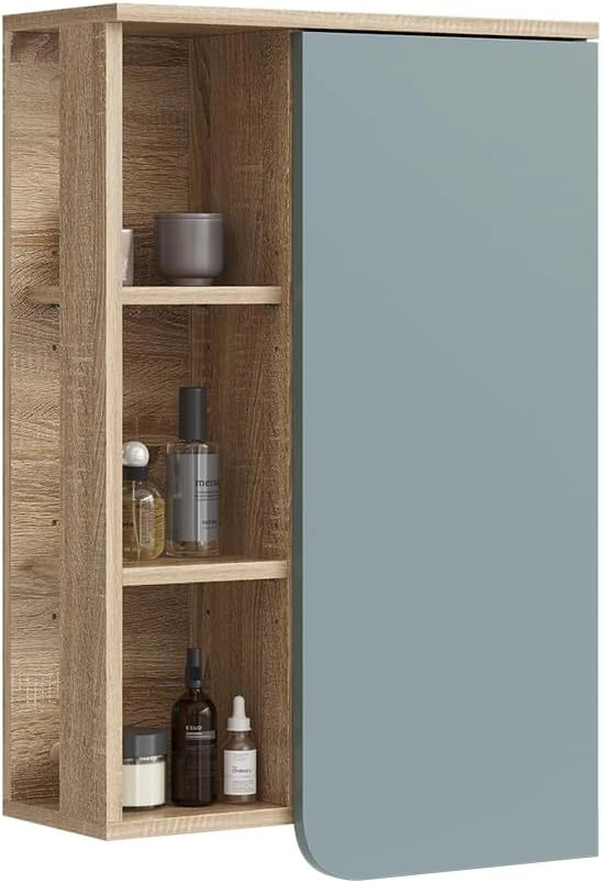 Mobile bagno Karen, Sonoma/blu, 50 x 75 cm con porta e vani aperti, per montaggio a parete con vani a giorno e vani chiusi