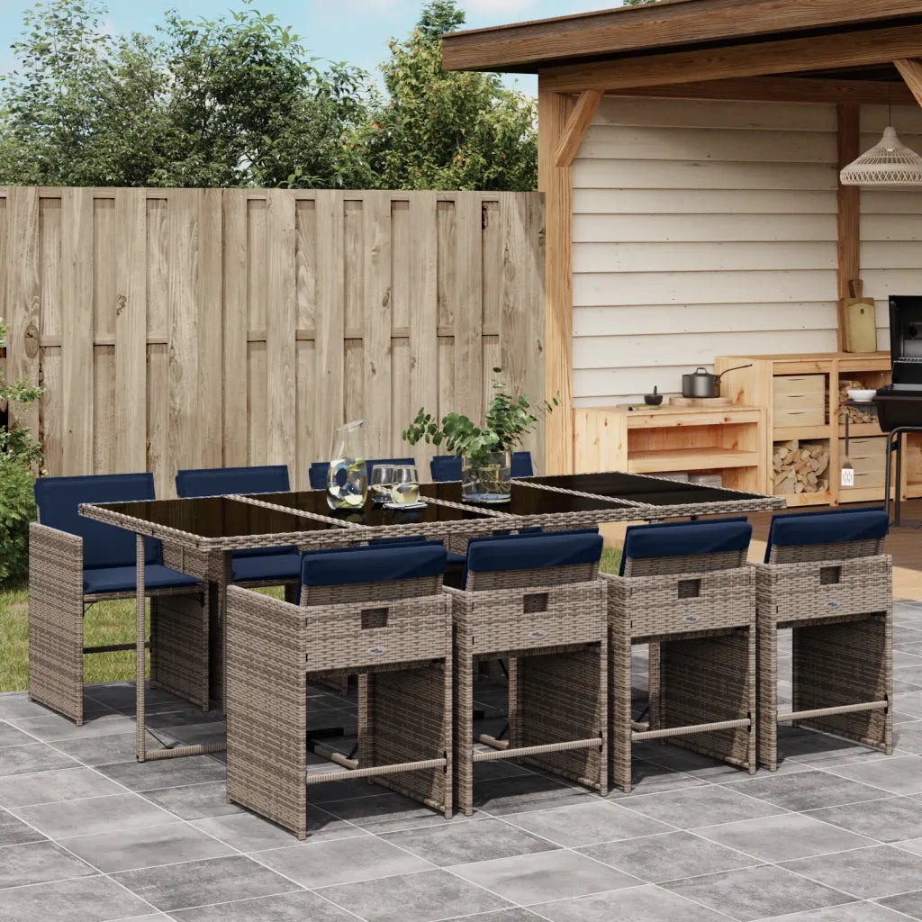 Set da pranzo da giardino da 9 pz con Cuscini in Polyrattan Grigio 3277872