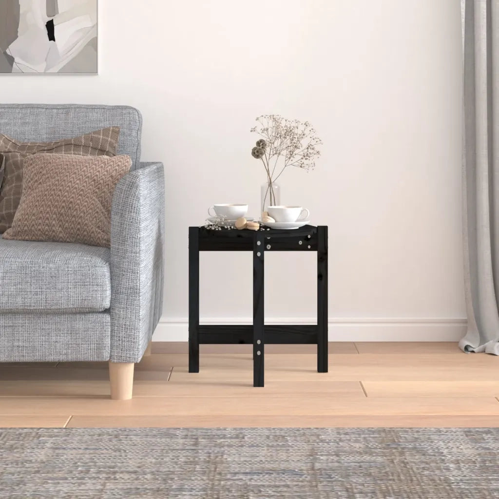 Tavolino da Salotto Nero Ø 42,5x45 cm in Legno Massello di Pino 822316