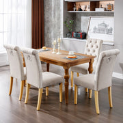 SEDIA da pranzo in velluto beige con gambe in quercia, Set da 4 pezzi