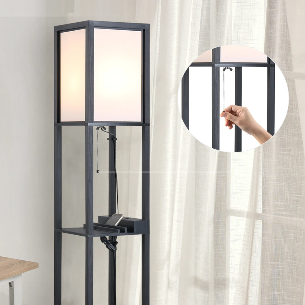 Lampada da Terra con Ripiani ¨C Zephmum ¨C 26x26x160 cm Nero e Bianco