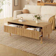 Tavolino da salotto moderno 110x50x40 cm in MDF colore legno con LED e 2 cassetti