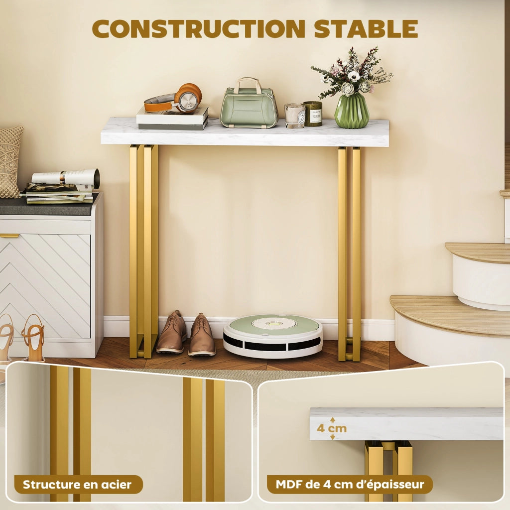 Tavolo console con piano in marmo effetto ¨C zephmum ¨C bianco oro 100x30x78,5 cm