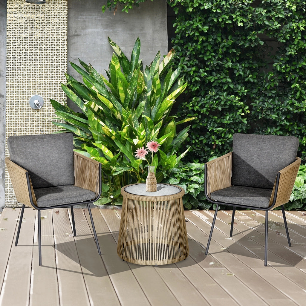 Set salotto 3 pezzi con tavolino ¨C Xylo ¨C 2 sedie rattan grigio, piano vetro