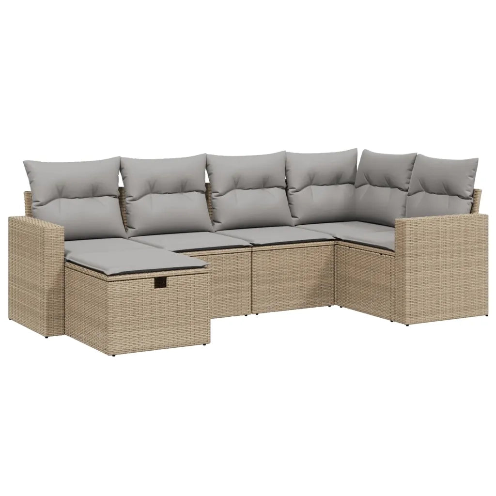Set Divano da Giardino 6 pz con Cuscini Beige Misto Polyrattancod mxl 115760