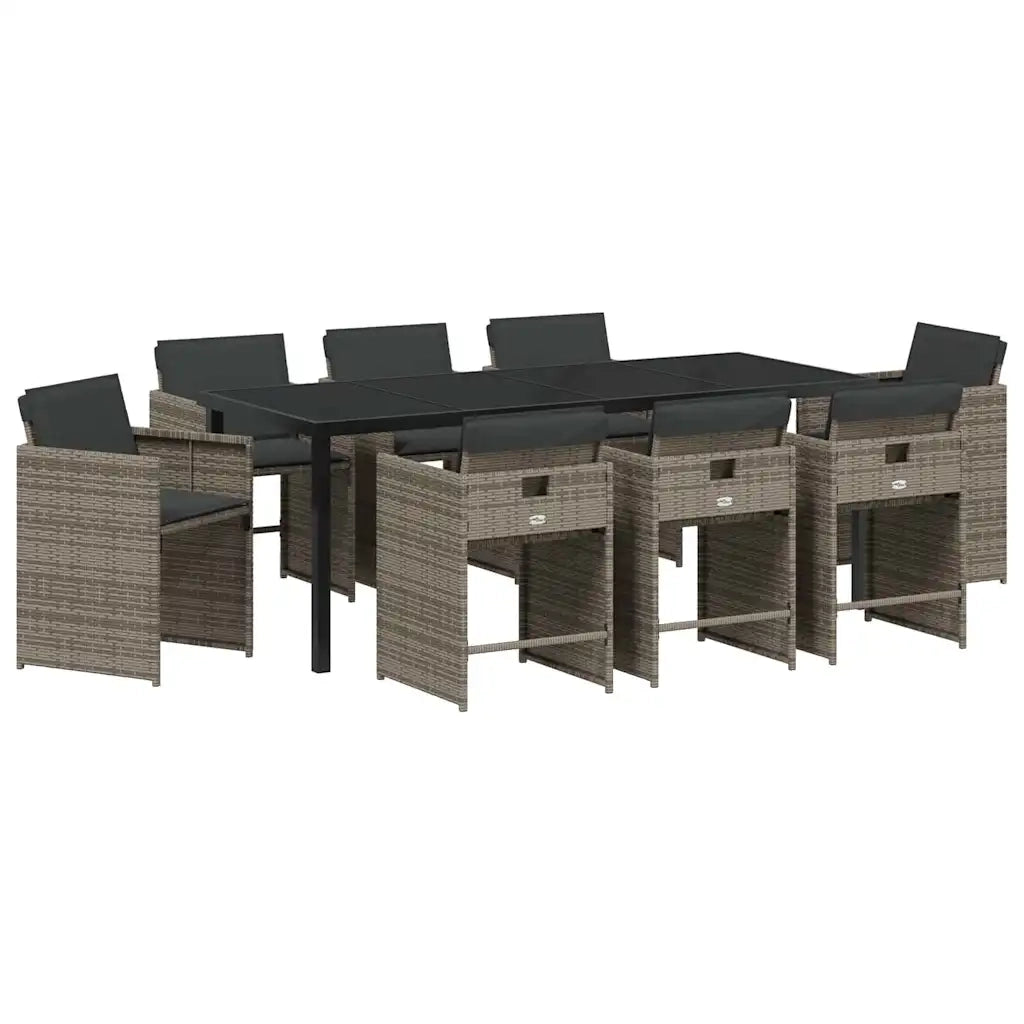 Set da Pranzo per Giardino con cuscino 9 pcs Grigio polyrattan 3379983