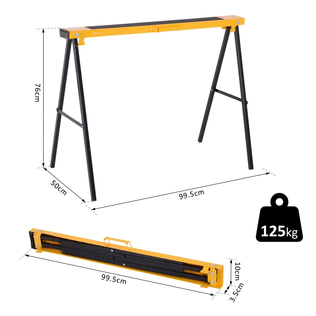 Set 2 Cavalletti da Lavoro Pieghevoli max 250Kg in Acciaio 99,5x50x76 cm  Neri e Gialli
