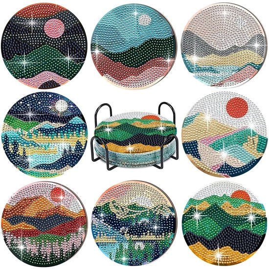 Kit di pittura con diamanti per tappeti, 8 pezzi Pittura con diamanti DIY per tappeti con supporto per principianti, adulti e bambini, attrezzi per hobby, regalo per compleanni e famiglia (paesaggio)