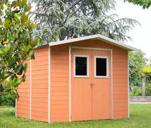 Casette Box da Giardino in Legno Porta Utensili 238x167x214 cm con 2 Porte e Finestre Ecla Tortora