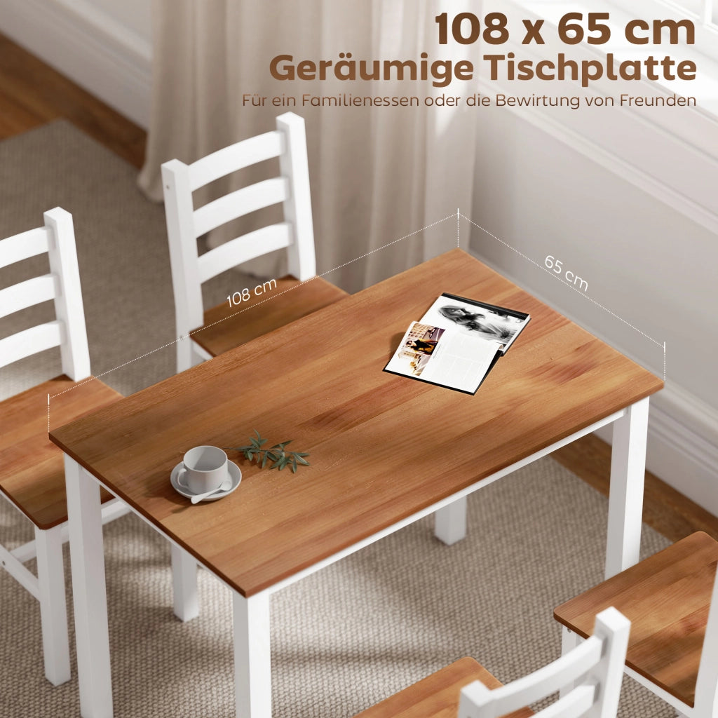 Tavolo da pranzo con 4 sedie ¨C zephmum ¨C legno di pino, marrone e bianco