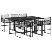 Set da Pranzo da Giardino 7 pz | Set Salotto da Giardino Nero con Cuscini in Polyrattan