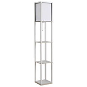 Lampada da Terra con Scaffali ¨C zephmum ¨C Legno e PS, Bianco, 26x26x160 cm