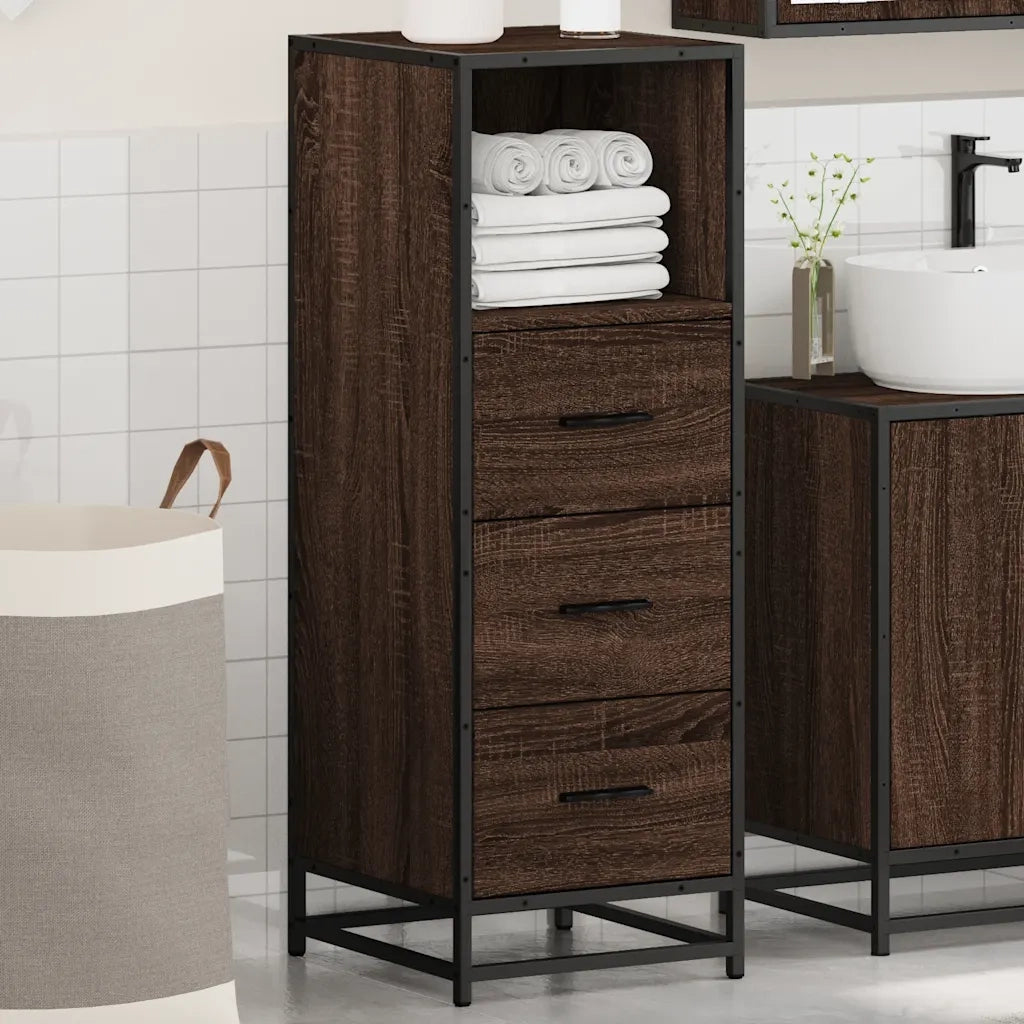 Armadietto Bagno Rovere Marrone 35x37,5x100cm Legno Multistrato