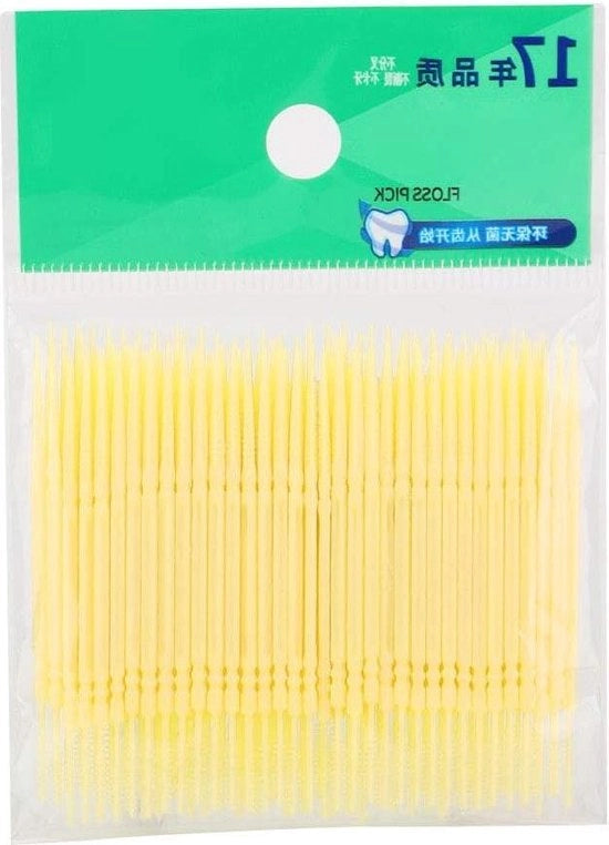 Stuzzicadenti a doppio capo 100 Stck confezione - Stuzzicadenti per la cura della bocca - Floss Pick - Giallo limone - Per igiene orale.