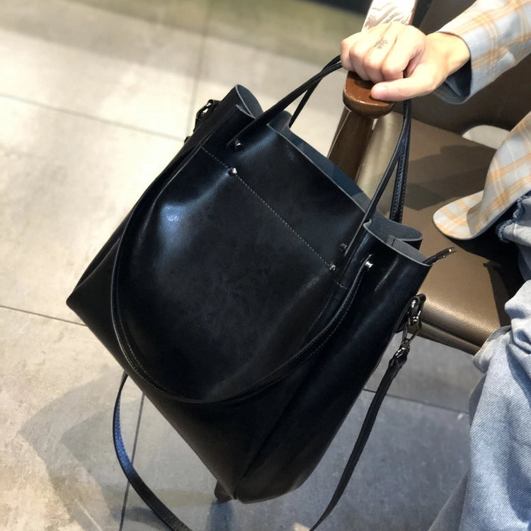 Borsa a tracolla da donna in vera pelle, stile retr¨°, nera.