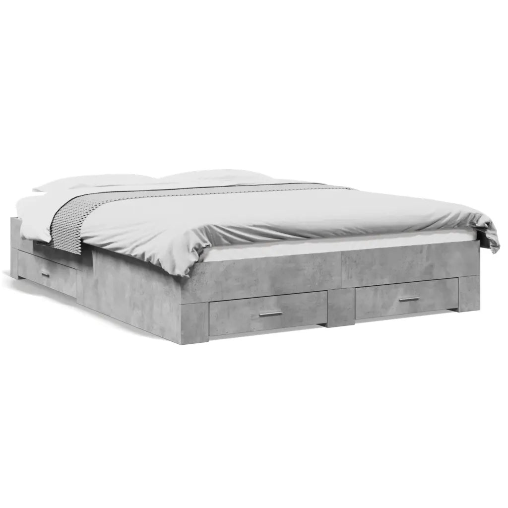Letto matrimoniale | Letto per adulti | Giroletto Cassetti Grigio Cemento 140x200 cm Legno Multistrato