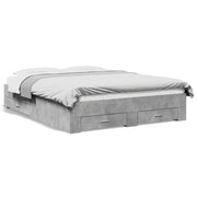Letto matrimoniale | Letto per adulti | Giroletto Cassetti Grigio Cemento 140x200 cm Legno Multistrato
