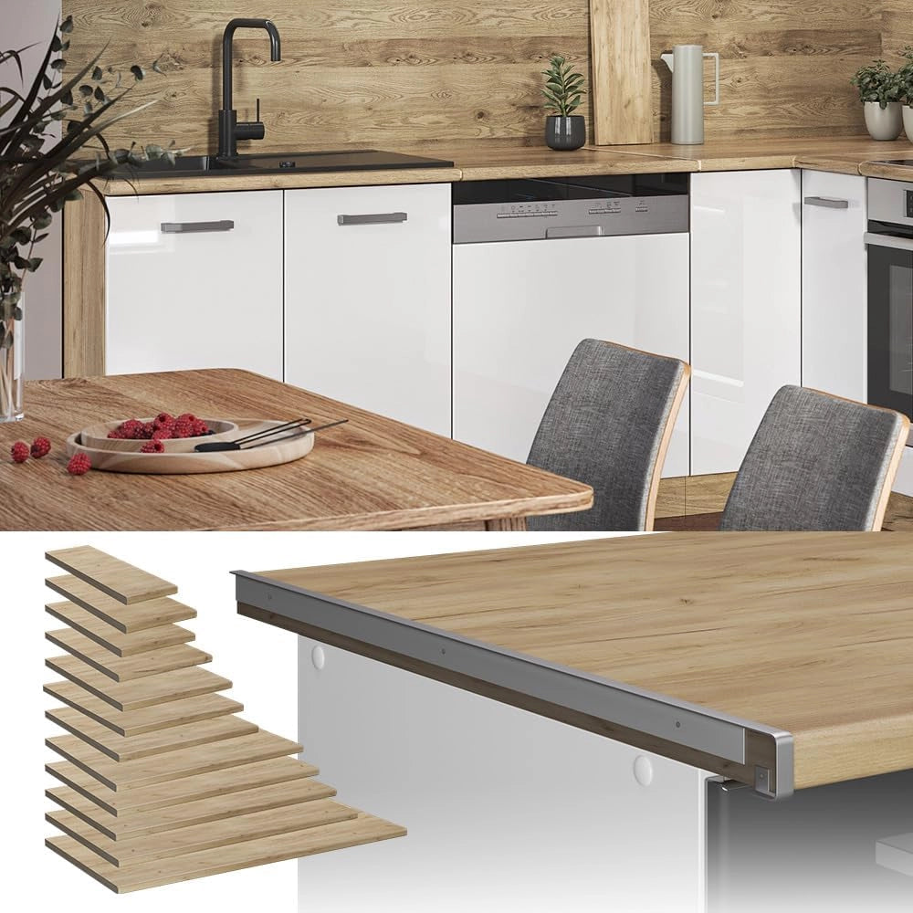 Top cucina R-Line, Quercia dorata, 50 cm, adatto per il montaggio su mobili base e piani di lavoro