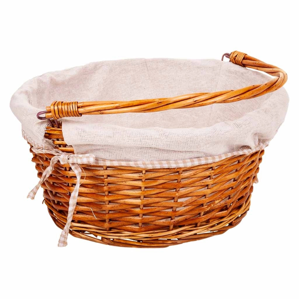 Cesto in vimini foderato con manico pieghevole marrone d37x17/30h