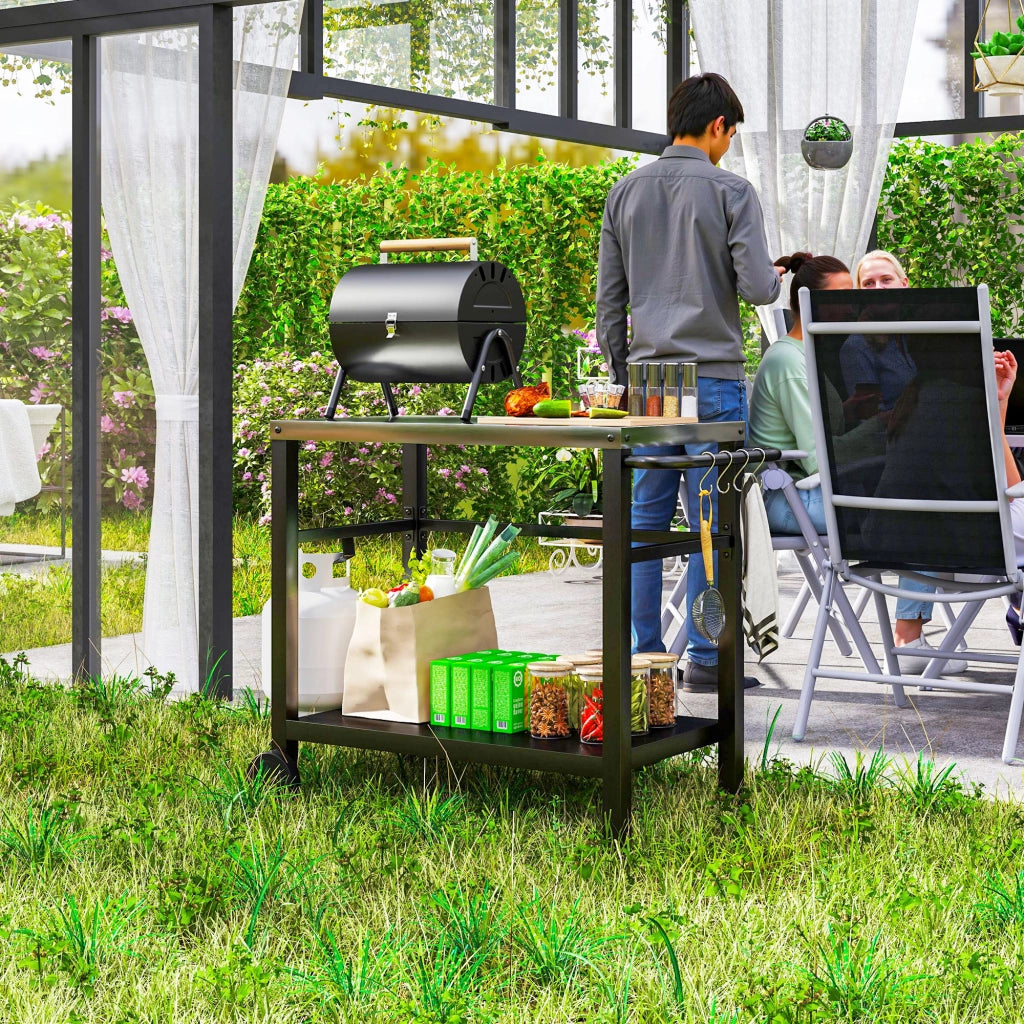 Carrello barbecue con ripiani e ganci ¨C zephmum ¨C grigio 102x50x81cm