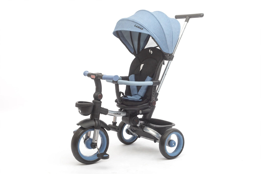 Passeggino Triciclo per Bambini 1-3 Anni Trico Luxury Gold 7 Modalità di Guida Blu