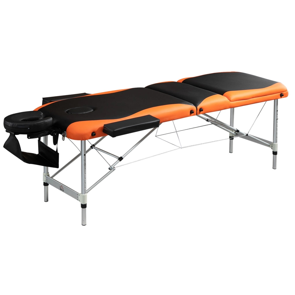 EasyComfort Lettino da Massaggio Pieghevole ad Altezza Regolabile, Lettino Professionale per Massaggi in Alluminio e Plastica, 215x81x61-84 cm, Nero e Arancione