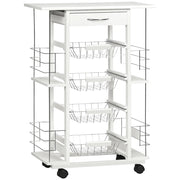 Carrello da cucina con cassetto, cesti e ripiani laterali ¨C zephmum ¨C bianco 57x37x83