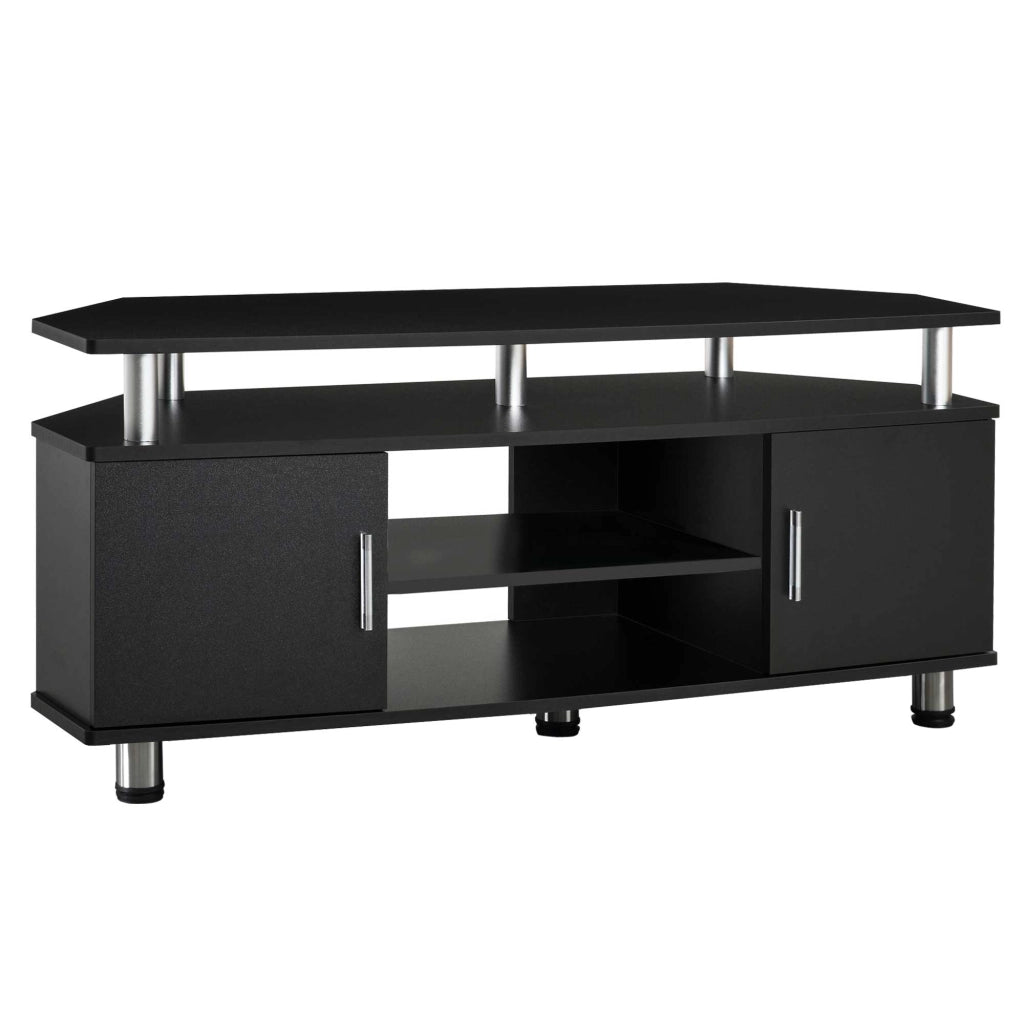 EasyComfort Mobile Porta TV Classico da Soggiorno con 2 ripiani e 2 Armadietti, in MDF e Acciaio Inox, Nero, 120x39.5x52cm