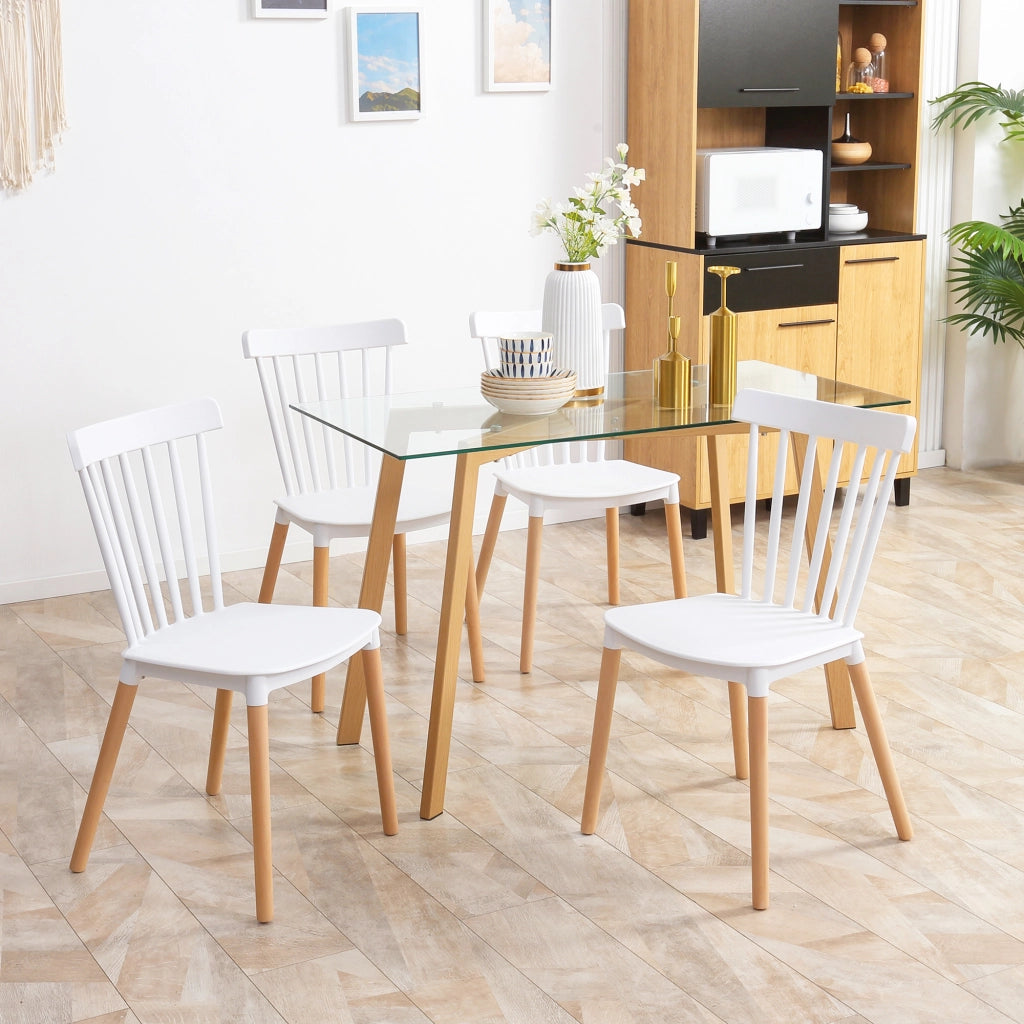 Set 4 Sedie Scandinave Schienale Alto ¨C Xylo ¨C Polipropilene Bianco Gambe Legno Hevea