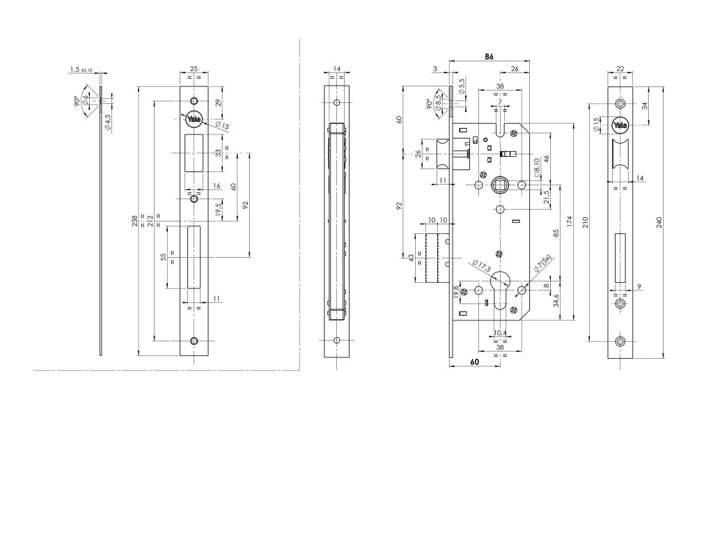 Serratura Infil Nichel 60 mm S Cilin Yale Y52X Assa Abloy Italia