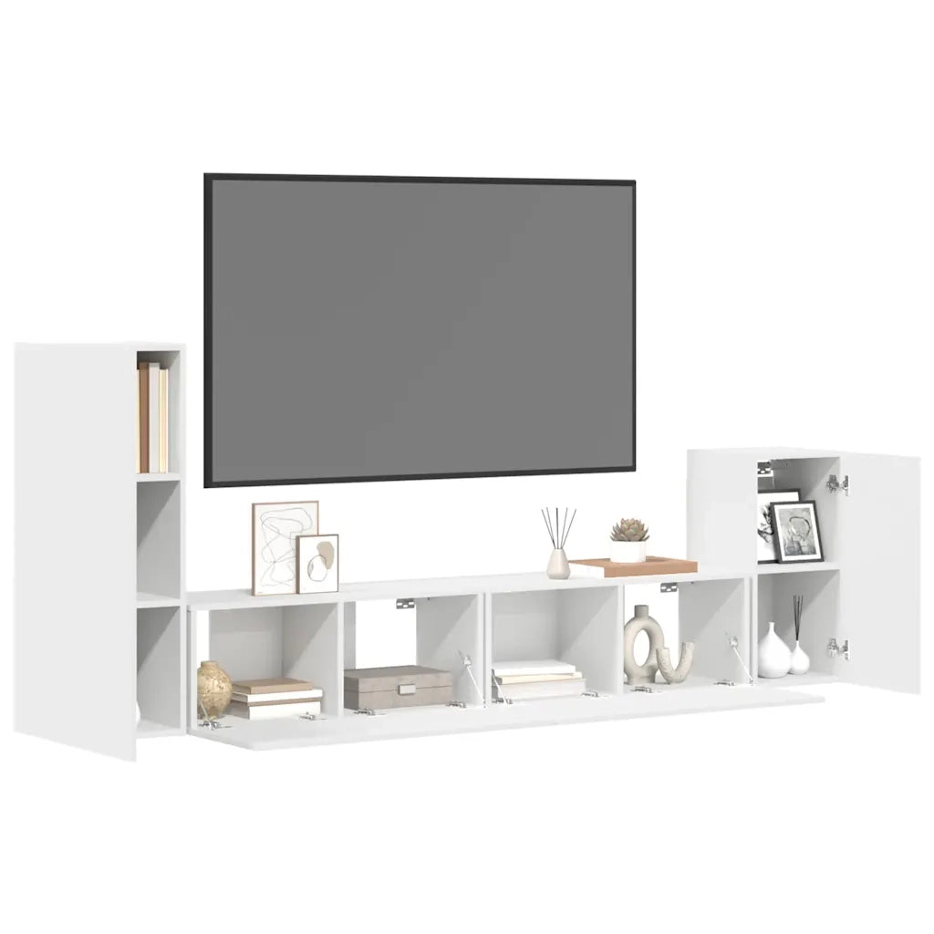 Set di Mobili Porta TV 4 pz Bianco in Legno Multistrato cod mxl 7032
