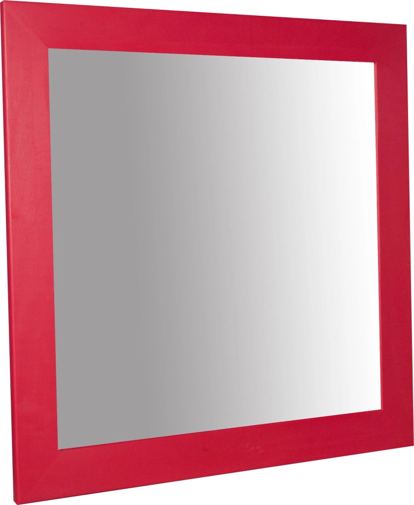 Biscottini Specchiera quadrata a muro in legno massello di tiglio finitura rossa L100xPR3xH100 cm Made in Italy