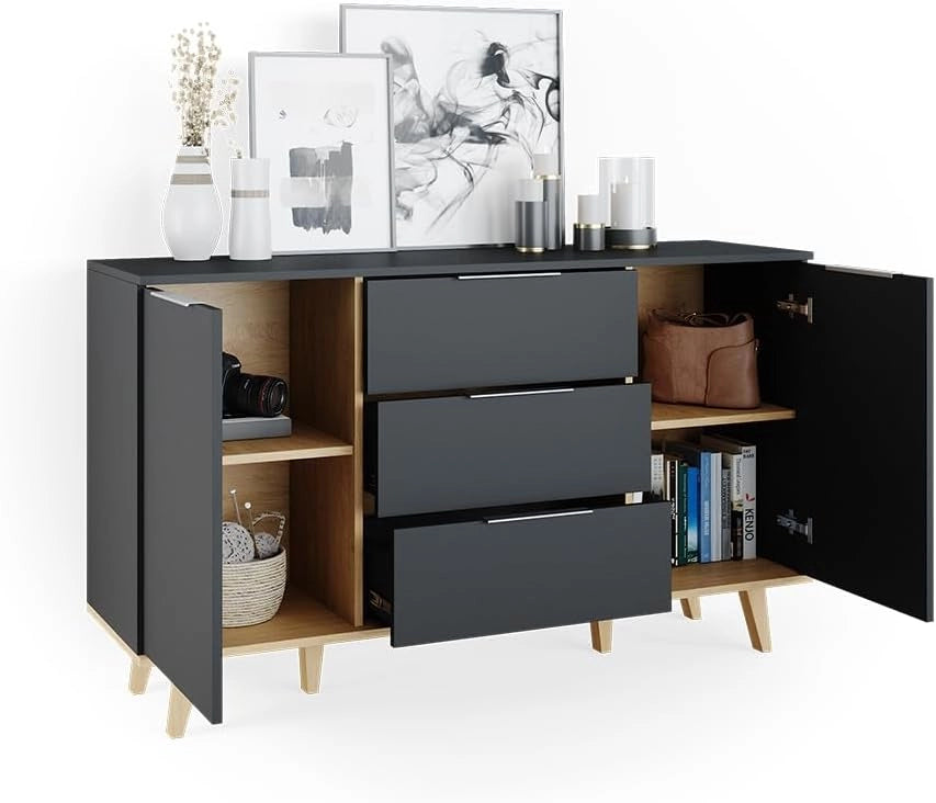 Cassettiera per camera da letto Nautica, Antracite, 138 x 82 cm, per riporre abiti e oggetti di uso quotidiano
