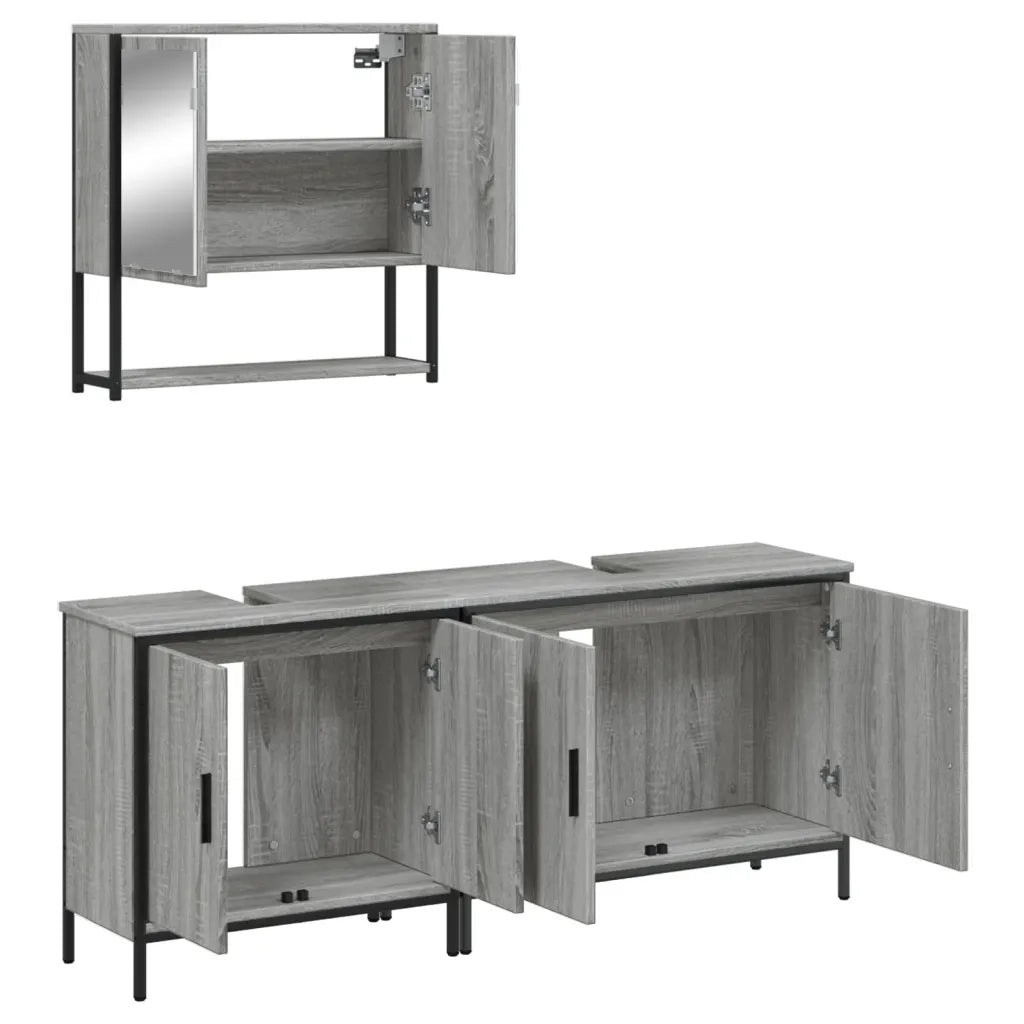 Set Mobili da Bagno 3 pz Grigio Sonoma in Legno Multistrato 3214673