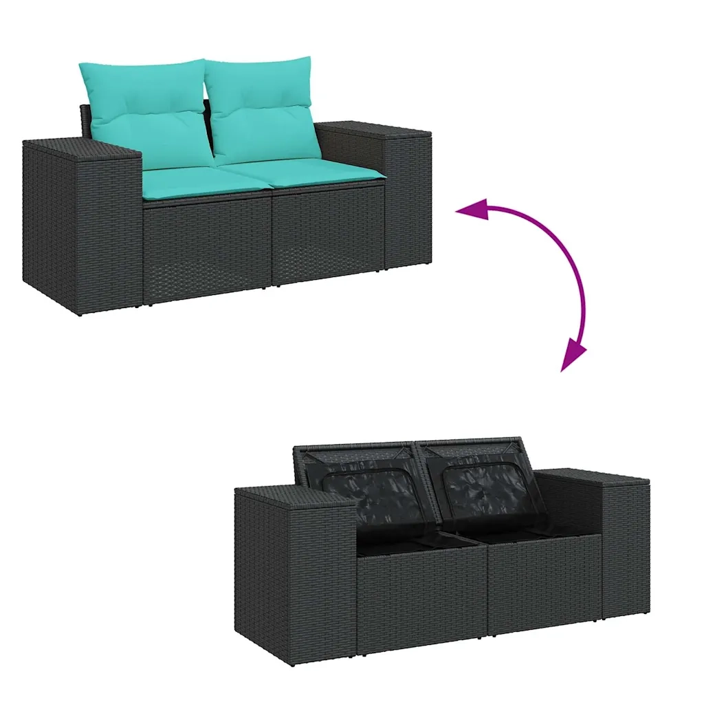 Set Divani da Giardino con Cuscini 7pz Nero Polyrattan