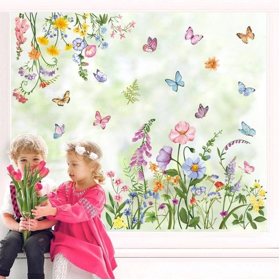 Sticker per finestra fiori di giardino, sticker per finestra fiore di ranuncolo, sticker per finestra fiore farfalla, sticker per finestra anti-urto doppia faccia, decorazione per finestra primavera estate
