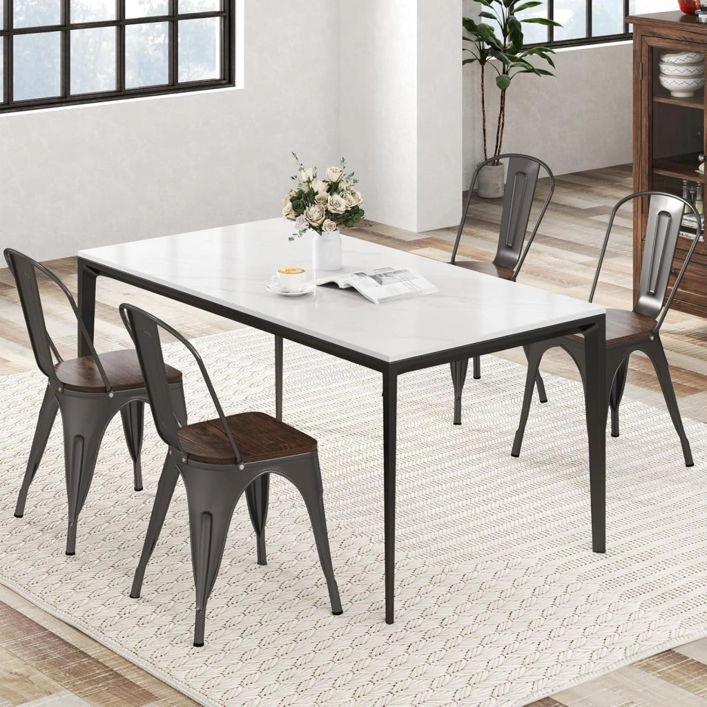 Set di 4 Sedie da Pranzo Impilabili 53 x 44,5 x84 cm, Sedie da Bar con Schienale Alto, Struttura in Legno e Acciaio, Ideale per Balcone, Cortile e Ristorante (Bronzo)