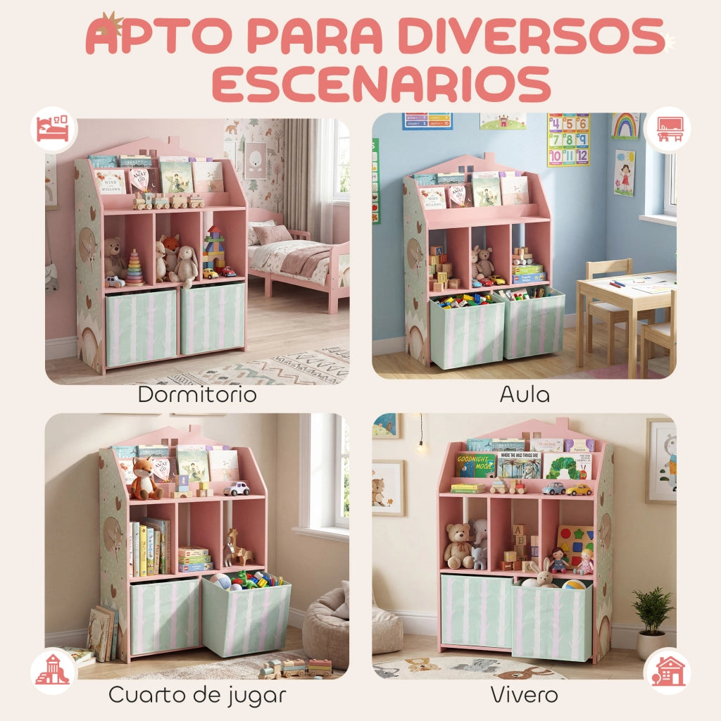 Libreria per bambini con cassetti e scaffali aperti ¨C zephmum ¨C rosa