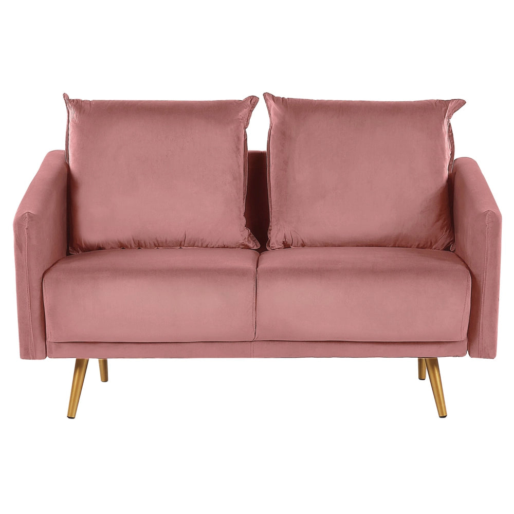 Divano Velluto Rosa 2 Posti Schienale Imbottito Gambe In Metallo Dorato Retrò Glam