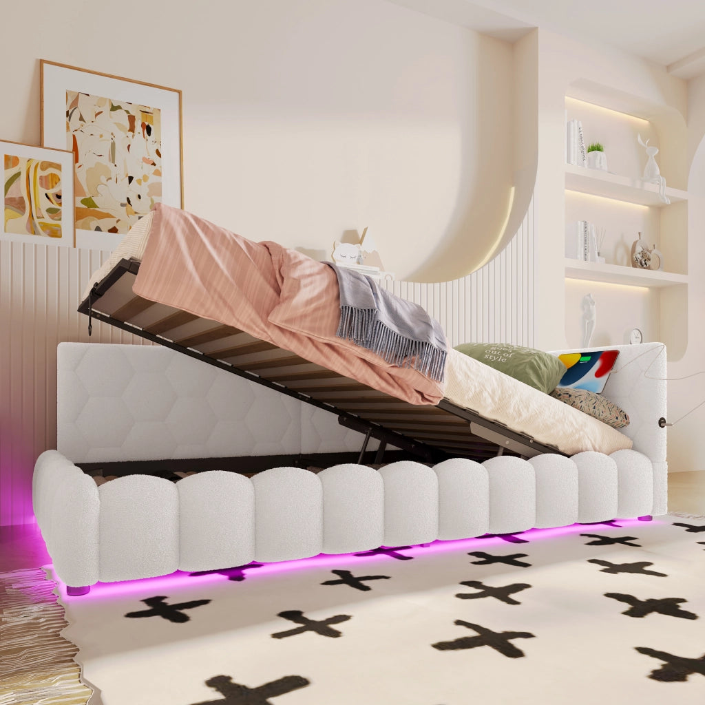 Letto giorno con funzione divano a rete elettrica in velluto bianco 90x200 cm
