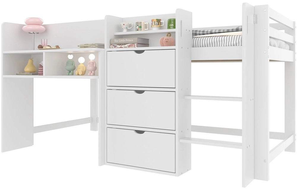 Letto a Soppalco Basso con Contenitore ¨C MINIMAL ¨C Bianco 90x200