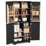 Credenza da cucina nera con 4 ante; vani aperti e portabottiglie - 80×40×180 cm