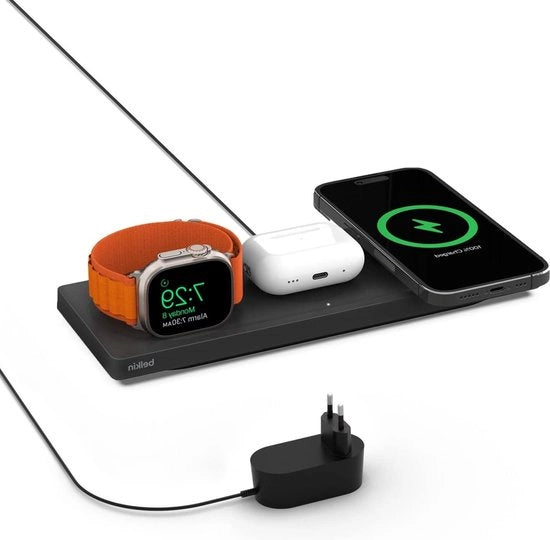 Caricabatterie wireless per iPhone - MFi certificato - MagSafe - Adatto per iPhone 15 14 13 12 Serie - Plus/Pro/Max Mini - Incluso Apple Watch 8 7 6 - Per AirPods 2 e AirPods Pro Stazione di ricarica
