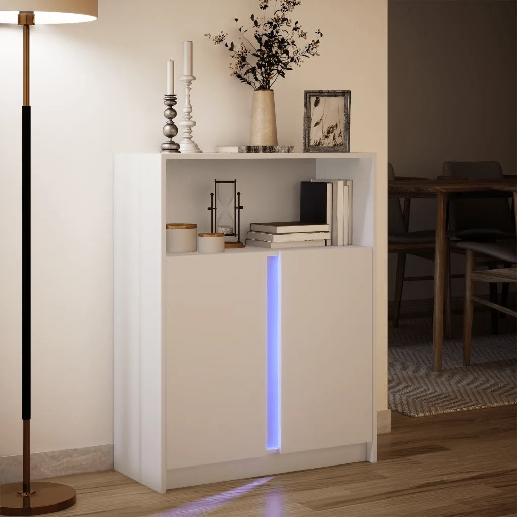 Credenza con LED-Buffet-Armadio da cucina Bianca 77x34x100 cm in Legno Multistrato